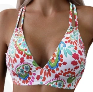 Tainehs Push Up V Neck Bikini Top New Criss Cross Back Size Large - Picture 1 of 6