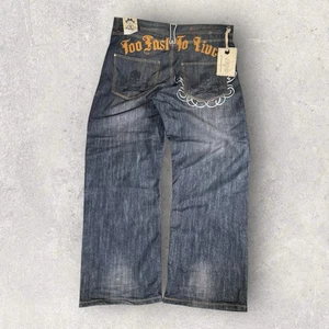Deadstock Vintage Blac Label Embroidered Baggy Denim Jeans Mens Size 40x33 NWT - Picture 1 of 17