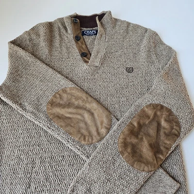 CHAPS Mens Cardigan Sweater Cotton 3 Buttons Henley Elbow Pads Preppy Classic S - Image 1 of 4