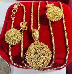 18K 750 Fine Real Pure Gold Ball Set Earring & Necklace 17.8/18” Long 1.2mm 8.8g - Picture 1 of 24
