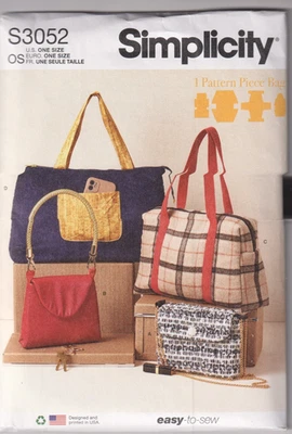 3052 SIMPLICITY - 4 BAGS made w 1 Pattern Piece - Image 1 of 2