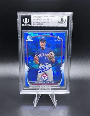 Sebastian Walcott Signed 2023 1st Bowman Chrome Sapphire BAS Texas Rangers - Image 1 of 2