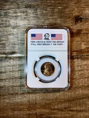 rare 1965 bronze 1 us lincoln cent with die-break reverse T on cenT full red - Image 1 of 4