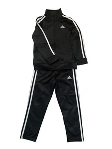 Boys Kids Adidas two piece set size 6 3 Stripes Black White - Picture 1 of 7