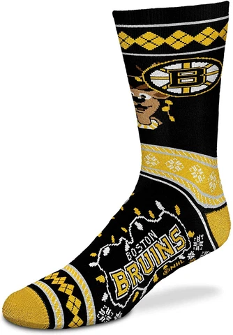 Boston Bruins NHL FBF Sweater Stripe Ugly Christmas Crew Socks *Large Cover