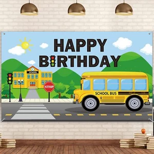 Yellow School Bus Birthday Party Decoration Backdrop Banner 72.8 x 43.3 Inch ... - Picture 1 of 7