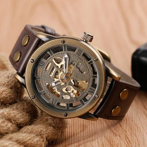 SHENHUA Bronze Self-Wind Mechanical Genuine Leather Strap Men Dress Wrist Watch - Picture 1 of 6