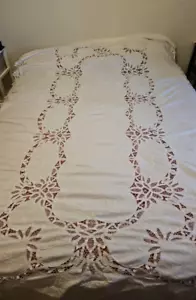 Vintage Tischdecke Servietten bestickt Ausschnitt weiß 114"x 62" rechteckig LESEN - Bild 1 von 20