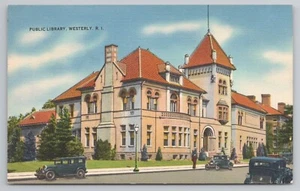 Öffentliche Bibliothek in Westerly Rhode Island um 1940 Postkarte - Bild 1 von 2