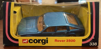 VINTAGE-CORGI~#338~ROVER 3500 ~METALLIC BLUE~FOUR SPOKE WHEELS~MINT BOXED - Image 1 of 4