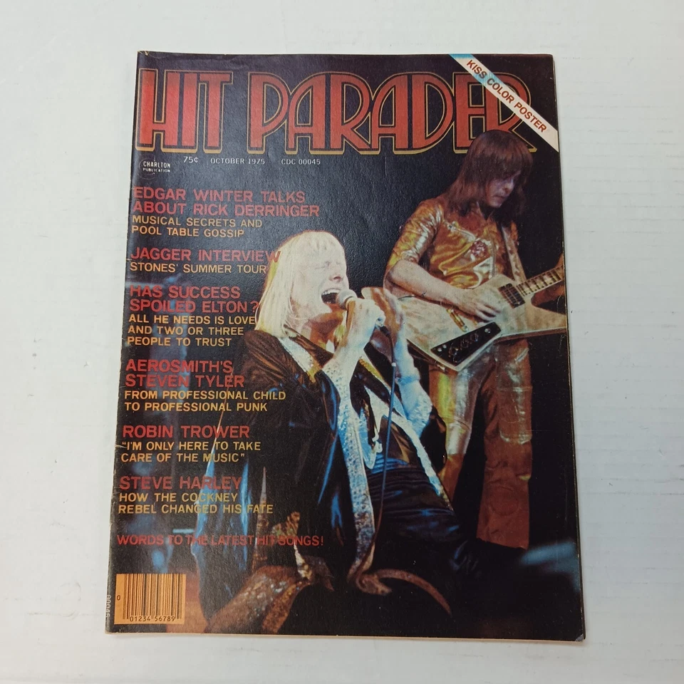 Vintage October 1975 HIT PARADER Rock & Roll Magazine KISS Centerfold Poster - Image 1 of 4