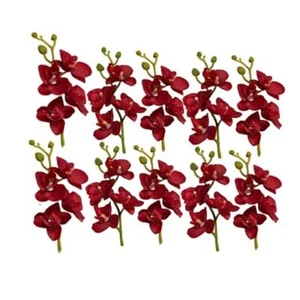 10 Set Artificial Silk Orchid Faux Flowers with Stems,7inch Tall Flower Red - Picture 1 of 8