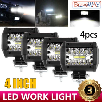 BRAVEWAY 4PCS 4"Inch 12V 1200W LED Work Light Bar Flood Pods Driving Off-Road Tractor 4WD