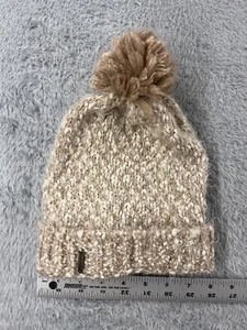 Steve Madden Beanie Toque Womens One Size Beige Gray Knit Acrylic Blend Ski Pom - Picture 1 of 8