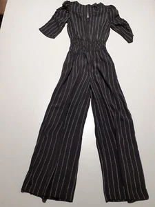M&S Marks Spencer Jumpsuit Women Size UK 6 Small Black Pinstripe One Piece - Picture 1 of 11