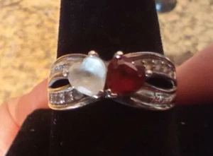 Vintage Sterling Silver  "Soulmates Karen & Nisey" Diamond & Garnet Hearts Ring - Picture 1 of 12
