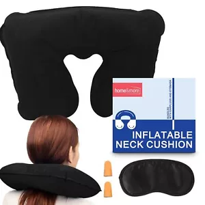 Inflatable Neck Pillow Travel Cushion for Air Flight Airplanes Earplugs Eyemask - Picture 1 of 8
