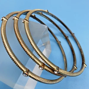 2 Gold & 1 Cooper Ton Armreifen 5 facettierte Kristalle/Armband 3" Außendurchmesser NEU - Bild 1 von 11