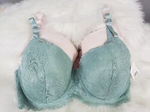 NEW Cato 2 Bras Plus Size 38D Lace Underwire Light Pink & Green