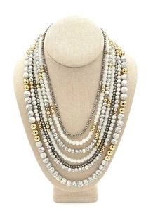Talbots 7 Strand Necklace Beaded Statement White Marbled Gray Goldtone NWT$79.50 - Picture 1 of 10