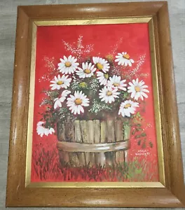 Vtg 1979 Anna Warren White Daisies Original Oil On Canvas Painting Signed Framed - Picture 1 of 11