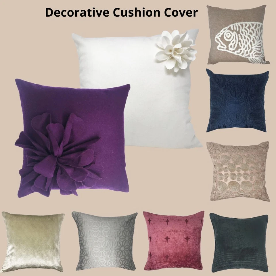 3D Floral Embroidered Design Cotton Cushion Covers Chair and Sofa Pillow Case - Image 1 of 1