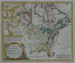 Canada, Louisiana, English Possession - Vaugondy 1778 - America - Rare - Picture 1 of 3