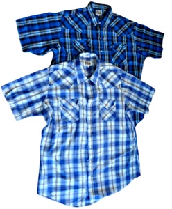 Vintage Ely Cattlemen Western Shirts XXL Blue Pearl Snap Pockets SS Lot of 2 - Picture 1 of 3