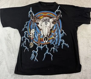 American Thunder AOP Single Stich Dream Catcher Bull Skull Vtg Boxy T Shirt - Picture 1 of 11