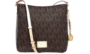 NUOVA borsa/tracolla Michael Kors Jet Set viaggio grande MK Messenger-marrone/oro - Foto 1 di 4