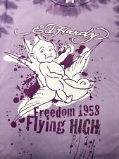 Ed Hardy Y2K Freedom 1958 Flying High Baby Stork Logo USA Pink Rhinestone Shirt