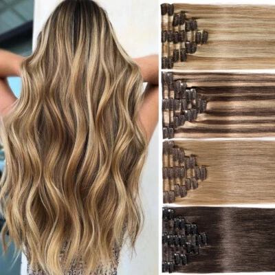 Extensiones de Cabello Humano Remy 100% Real Clip In Largas Medianas Cortas L Foto 1 de 4