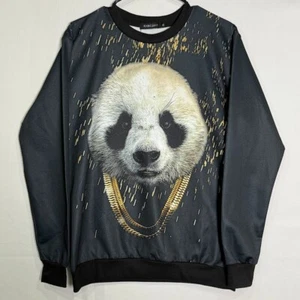 RXBC2011 Felpa Uomo XL Nero Panda Grafica Girocollo Pullover Streetwear - Foto 1 di 5