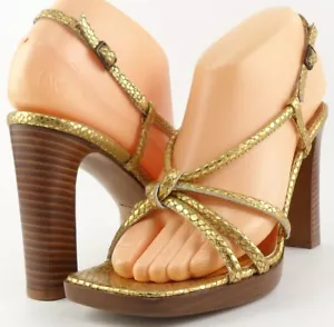 $189 VIA SPIGA TRIPOD Gold Python Leather Designer ITALY Platform Sandals 8.5 - Picture 1 of 4