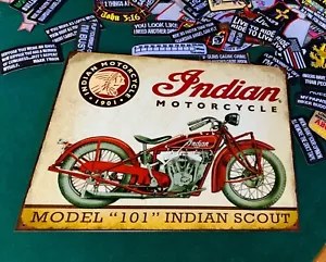 INDIAN MOTORCYCLES MODEL 101 Tin Metal Sign Wall w/ FREE PATCH decor vintage man - Picture 1 of 2