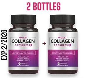 2 MULTI COLLAGEN CAPSULES + VITAMIN C | TYPES I, II, III, v & x | 120 Capsules - Picture 1 of 5