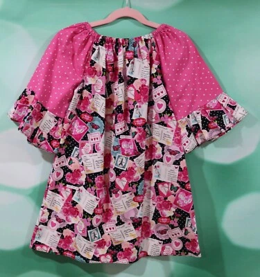 Vestido Hecho a Mano Niñas Talla 4 Estampillas Rosa, Flores Manga Ancha 3/4 Talla 4 Foto 1 de 4