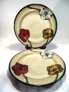 (2) Gourmet Basics by Mikasa 'Poppies' Dinner Plates Tan Floral 11.25" - Picture 1 of 6