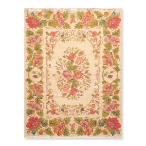 5'6" x 7'6" Nourison Nourmak Hand Knotted Wool Reversible Floral Area Rug Beige - Picture 1 of 9