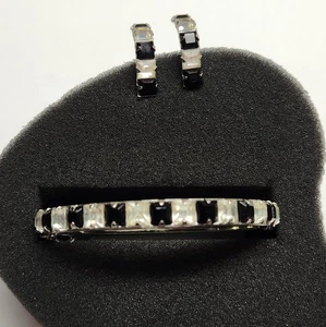 40er Jahre Art Deco Armreif mit schwarzen & klaren Strass und Ohrringen - Bild 1 von 8