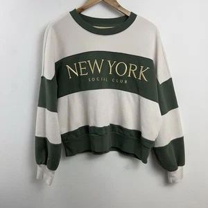 Abercrombie & Fitch Sweatshirt Womens L Striped New York Embroidered Pullover - Picture 1 of 5