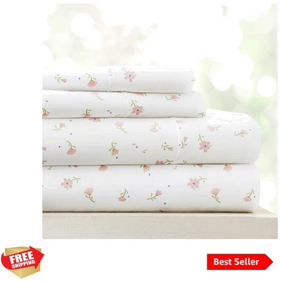 Juego de sábanas de cama Queen florales de 4 piezas - ultra suaves, refrescantes y fáciles de cuidar, bolsillo de 16" Foto 1 de 4