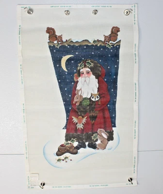 Needlepoint hand painted Santa Clause and Wildlife. . 14 Mesh 16"x 26" - Image 1 of 4