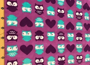 2014 Purple Owl 32" X 42" Flannel Fabric #2196 - Picture 1 of 1