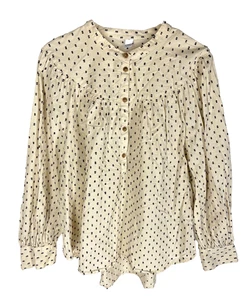 Camicia OLD NAVY taglia XL donna nera a pois su avorio collo Henley top boho costiero - Foto 1 di 5