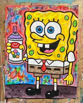 WILL STREET original painting 11x14/ SpongeBob Art banksy monopoly gondek alec - Image 1 of 4
