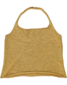 KAREN MILLEN Womens Crop Halter Top US 3 XS Gold Viscose BE08 - Picture 1 of 3