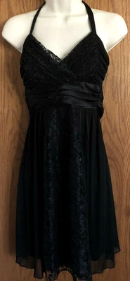 Jodi Kristopher Black Lace Dress Halter Style Tie Waist Lined Junior's Sz. S NWT - Image 1 of 4