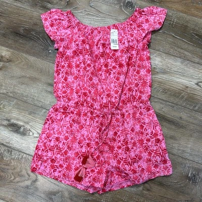 Vineyard Vines Size XXS Linen Tile Otomi Tropical Romper Off Shoulder Shorts - Image 1 of 4