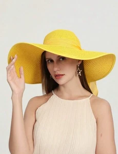 Large Women Big Wide Brim Straw Hat Floppy Beach Sun Foldable Cap Summer Hat - Picture 1 of 2